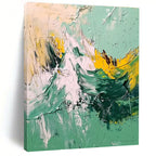 Green Yellow Mountain Abstract Painting with Energetic Peaks WINK604