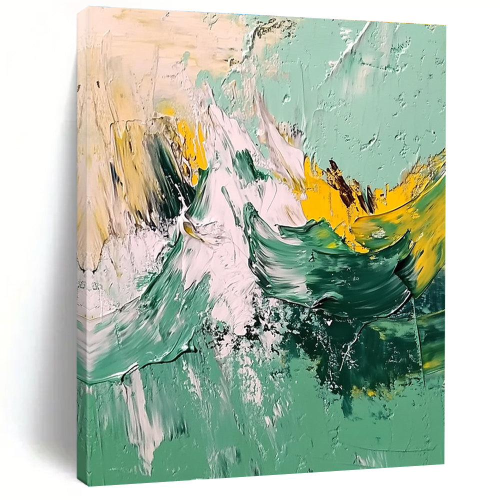 Green Yellow Mountain Abstract Painting with Energetic Peaks WINK604