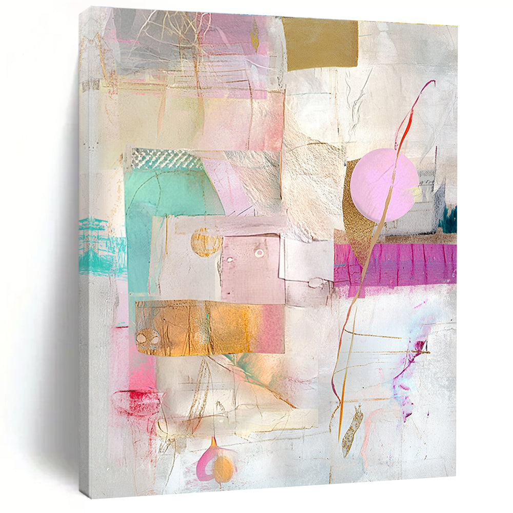 Gold Accent Pastel Collage Abstract Painting with Subtle Glamour WINK206