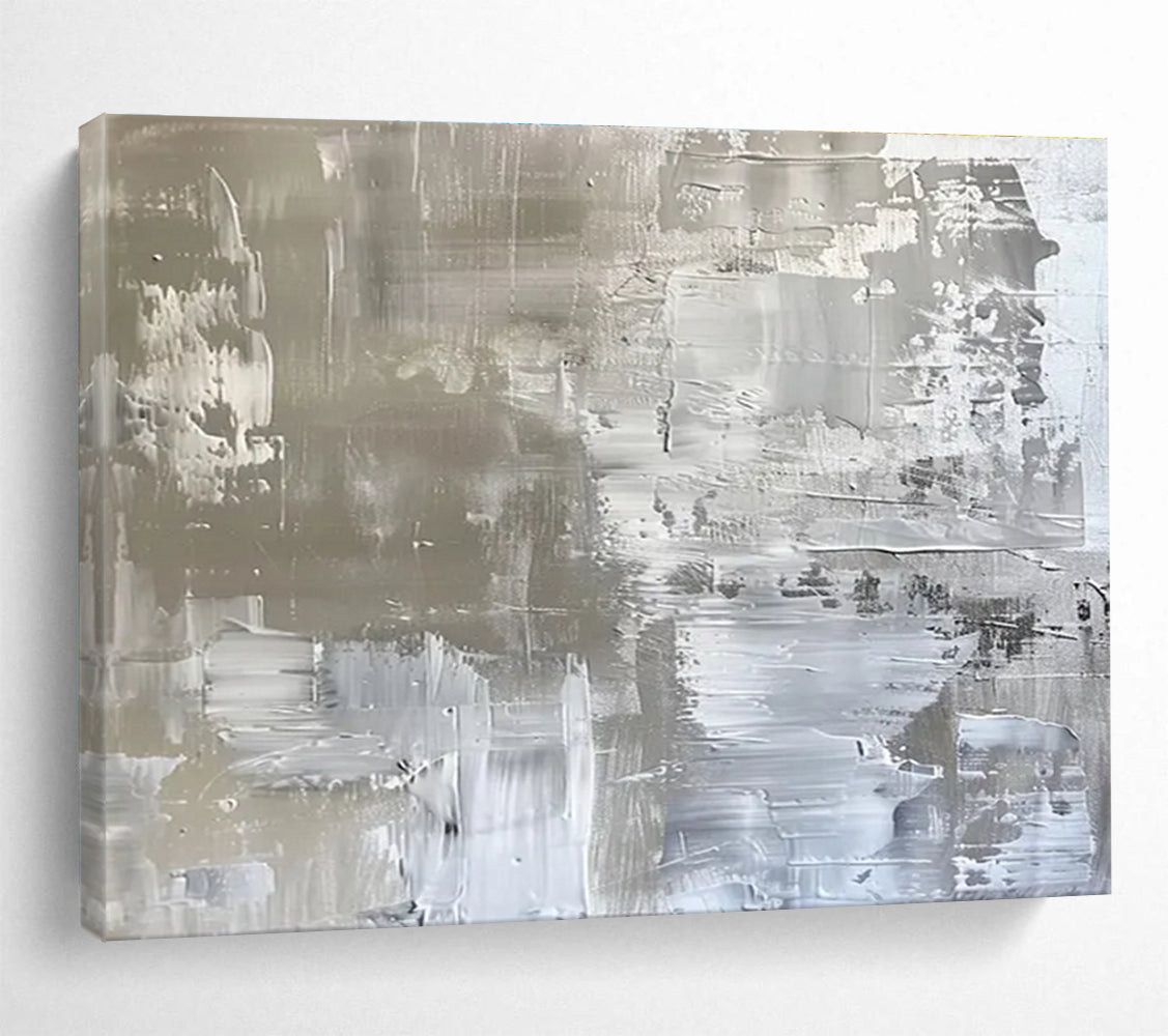 Silver - Toned Abstract Painting for Sleek Interiors YHT103