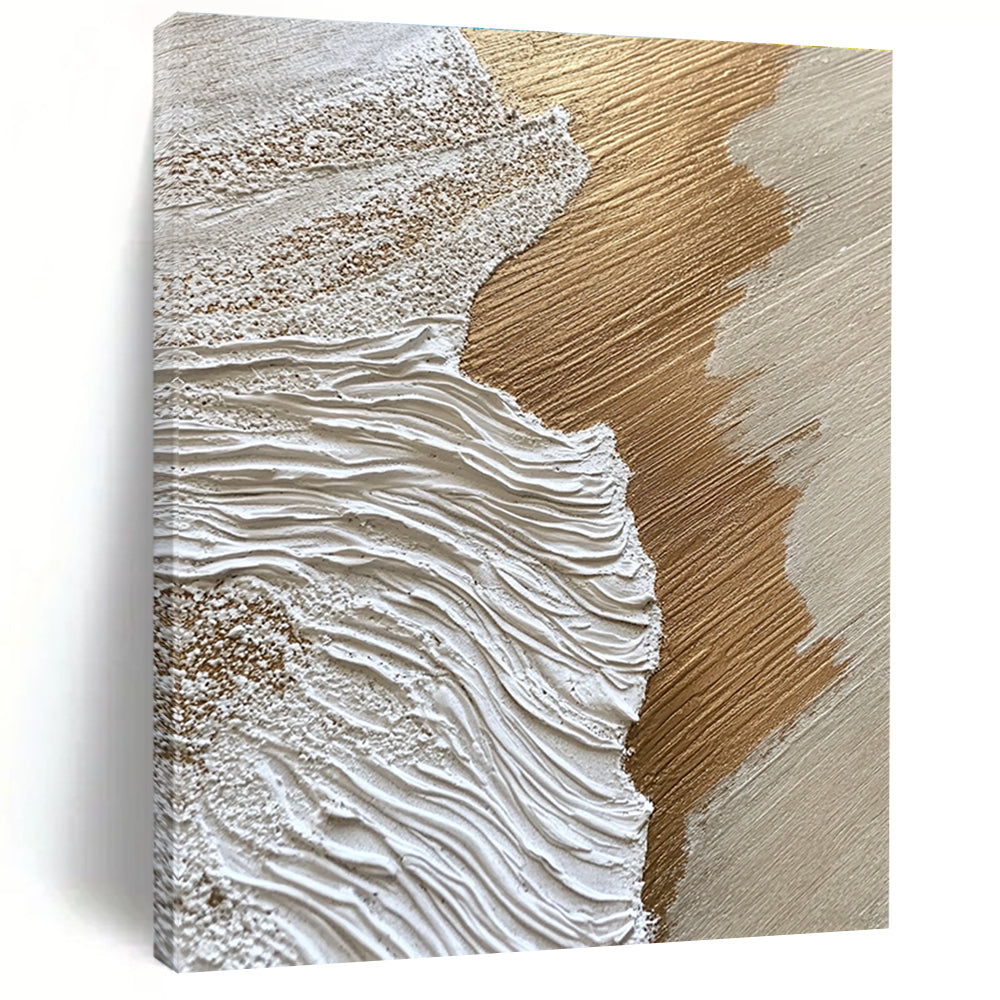 Gold and White Textured Waves Abstract Painting with Luxurious Vibes GAB0069