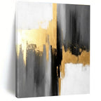 Gray - Gold Abstract Contrast Painting for Sophisticated Corporate Lobbies HENG076