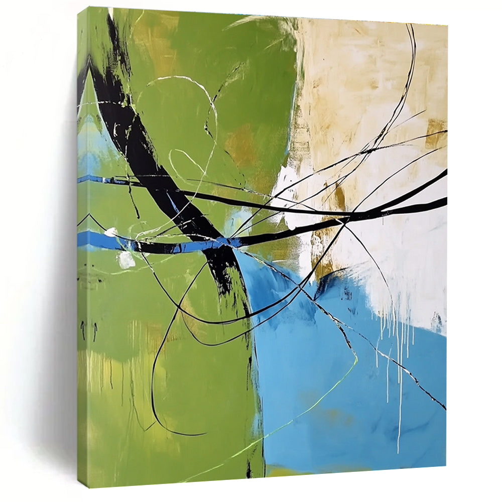 Green Blue Line Abstract Painting for Contemporary Art Galleries GAB0779