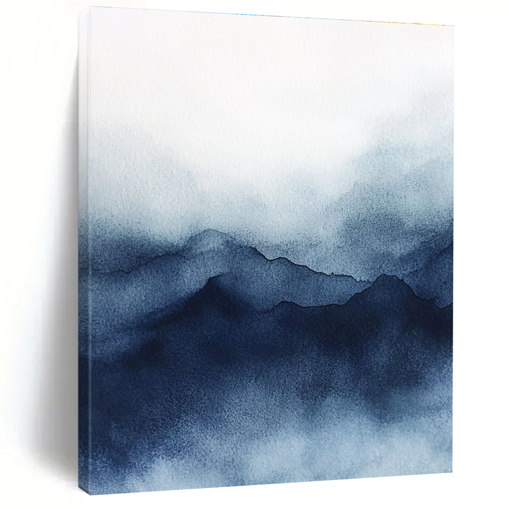 Blue Watercolor Mountain Silhouette Abstract Painting for Nature - Inspired Bedrooms GAB0981