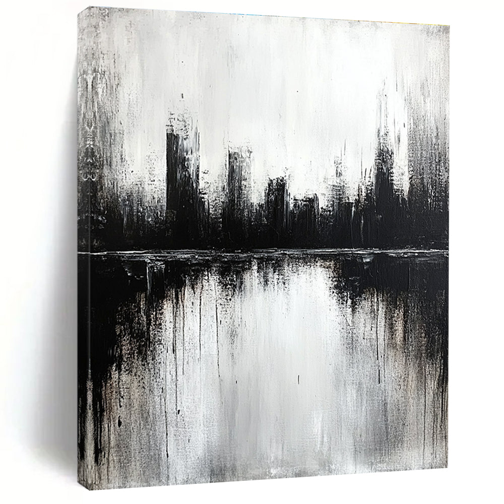 Monochrome Cityscape Abstract - Dramatic Urban Abstract Painting GAB0649