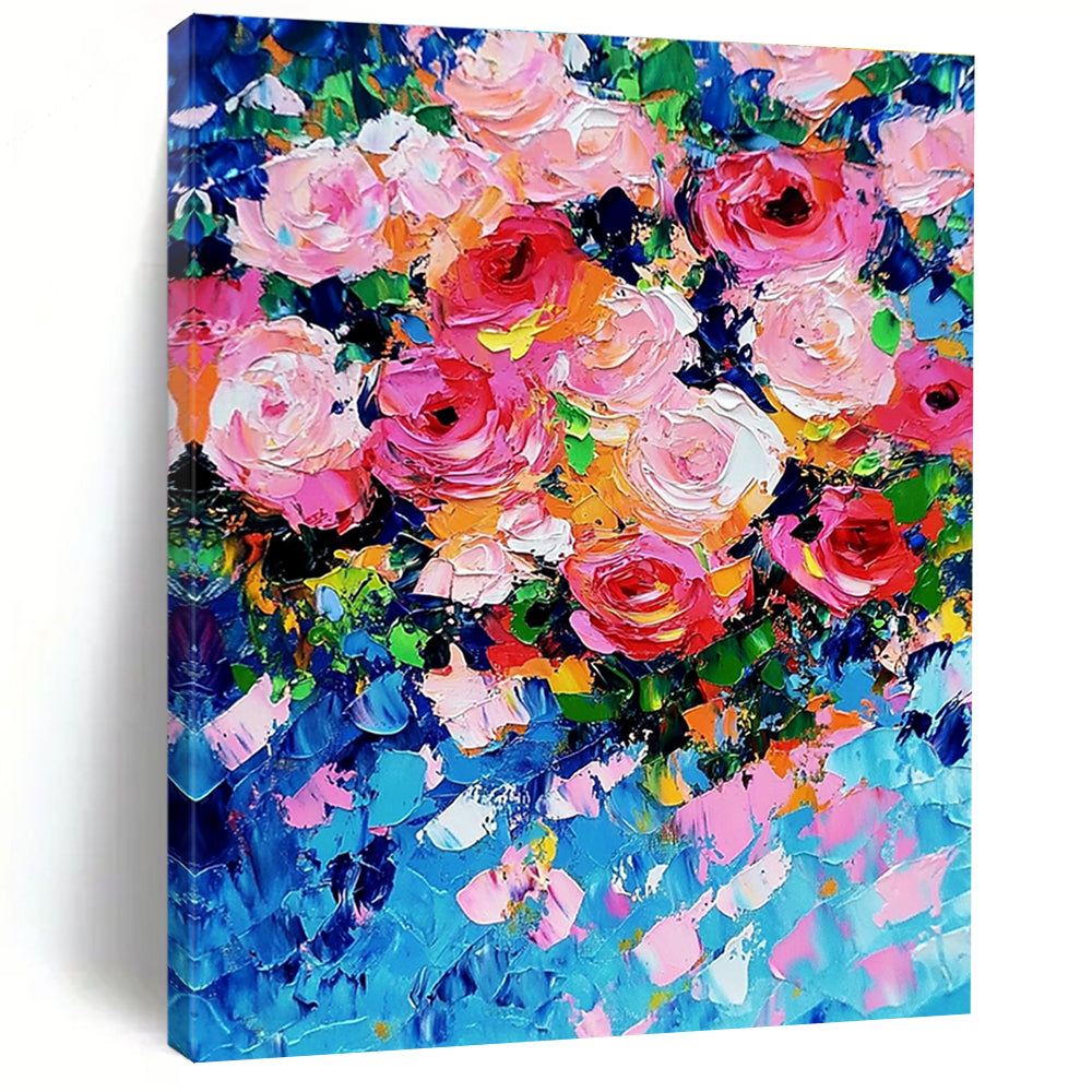 Bold Pink Rose Bouquet Abstract Painting of Passionate Blooms GAB0161
