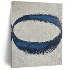 Blue Oval on Textured White Abstract Painting with Tactile Simplicity WINK024
