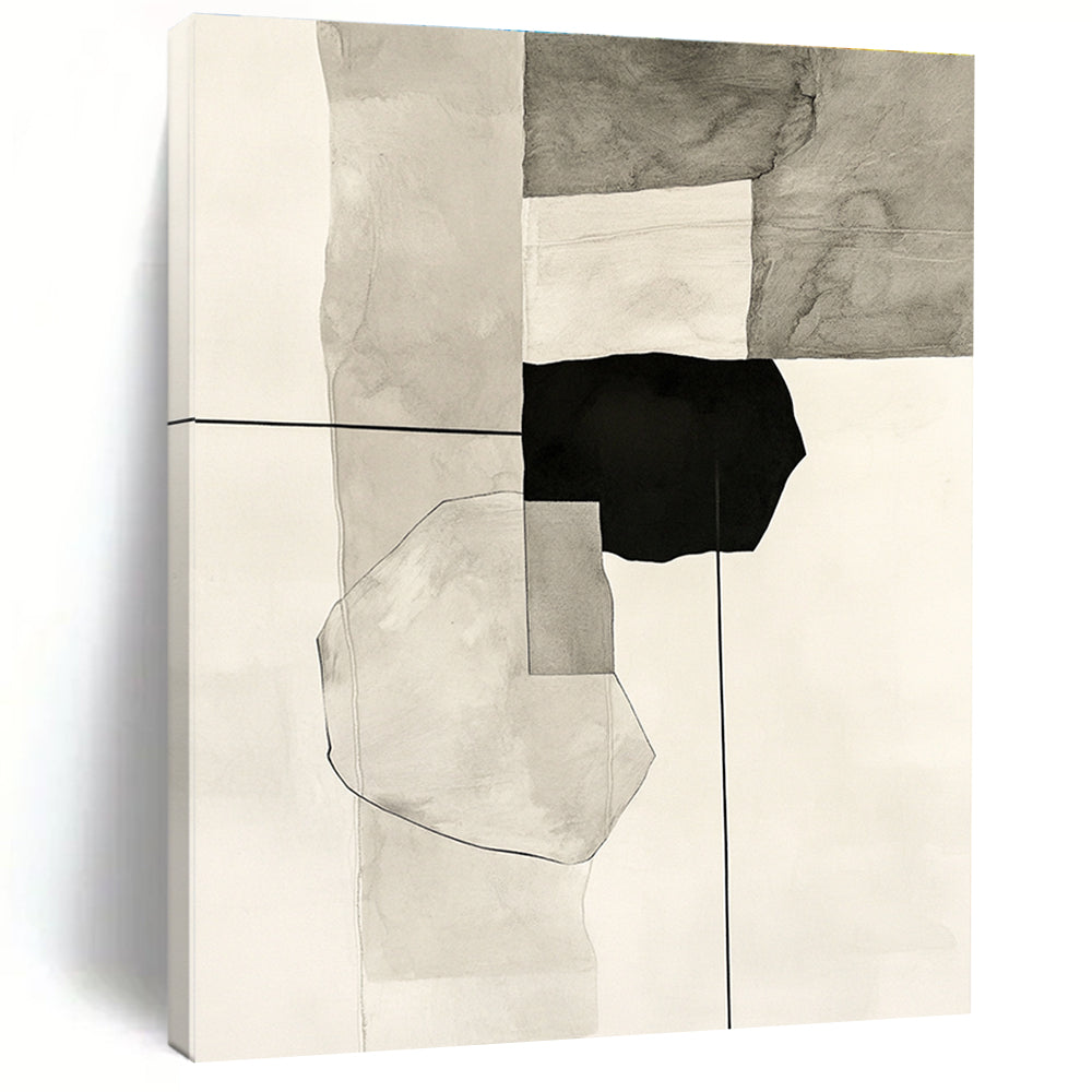 Black and White Geometric Abstract Painting for Industrial - Chic Cafés GAB0946