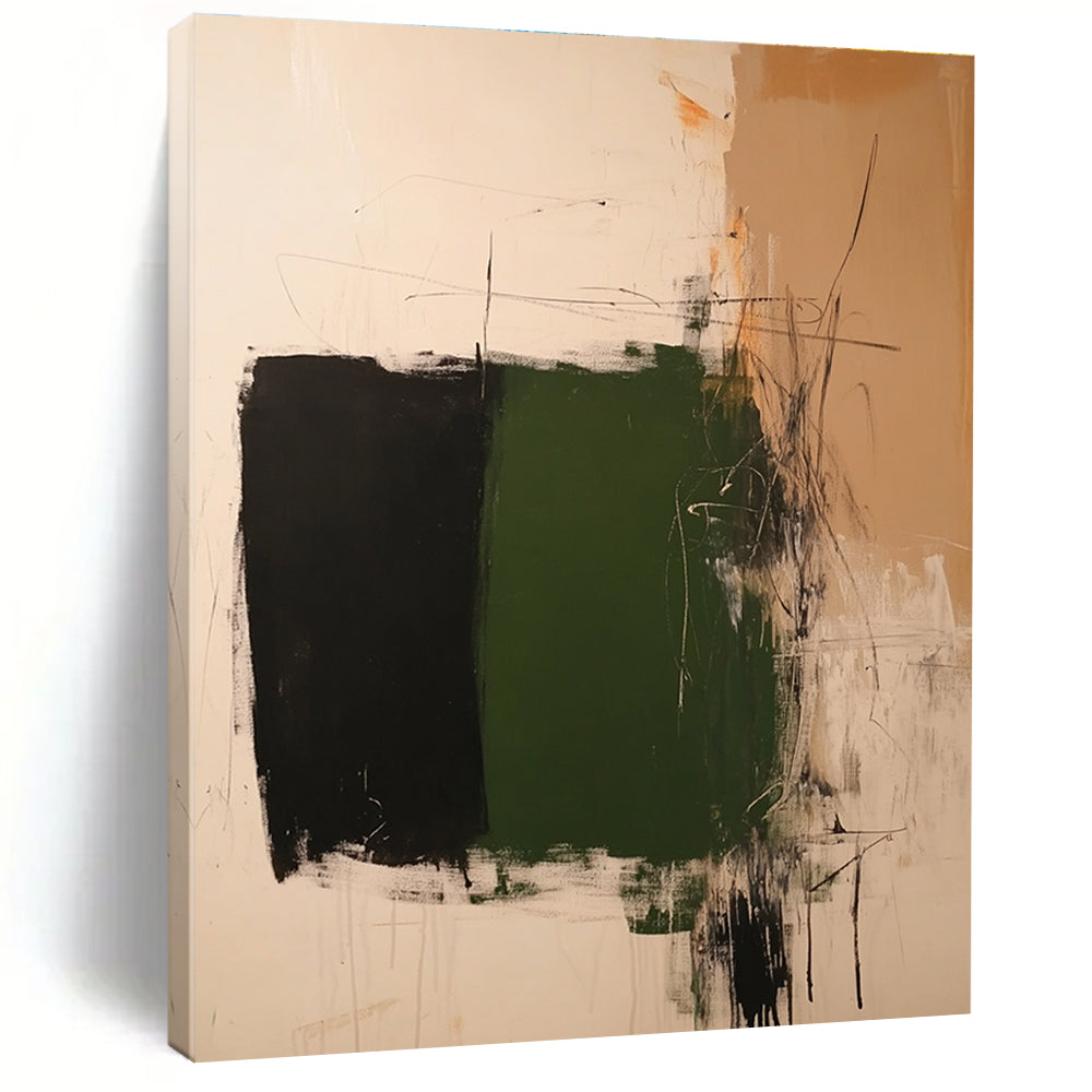 Green Black Abstract Painting with Bold Contrast WINK776
