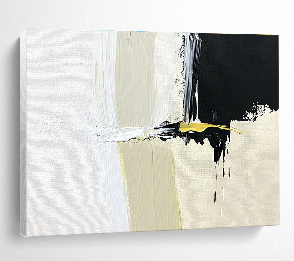 Black, White, and Yellow Abstract with Bold Brushstrokes Abstract Painting ABS365