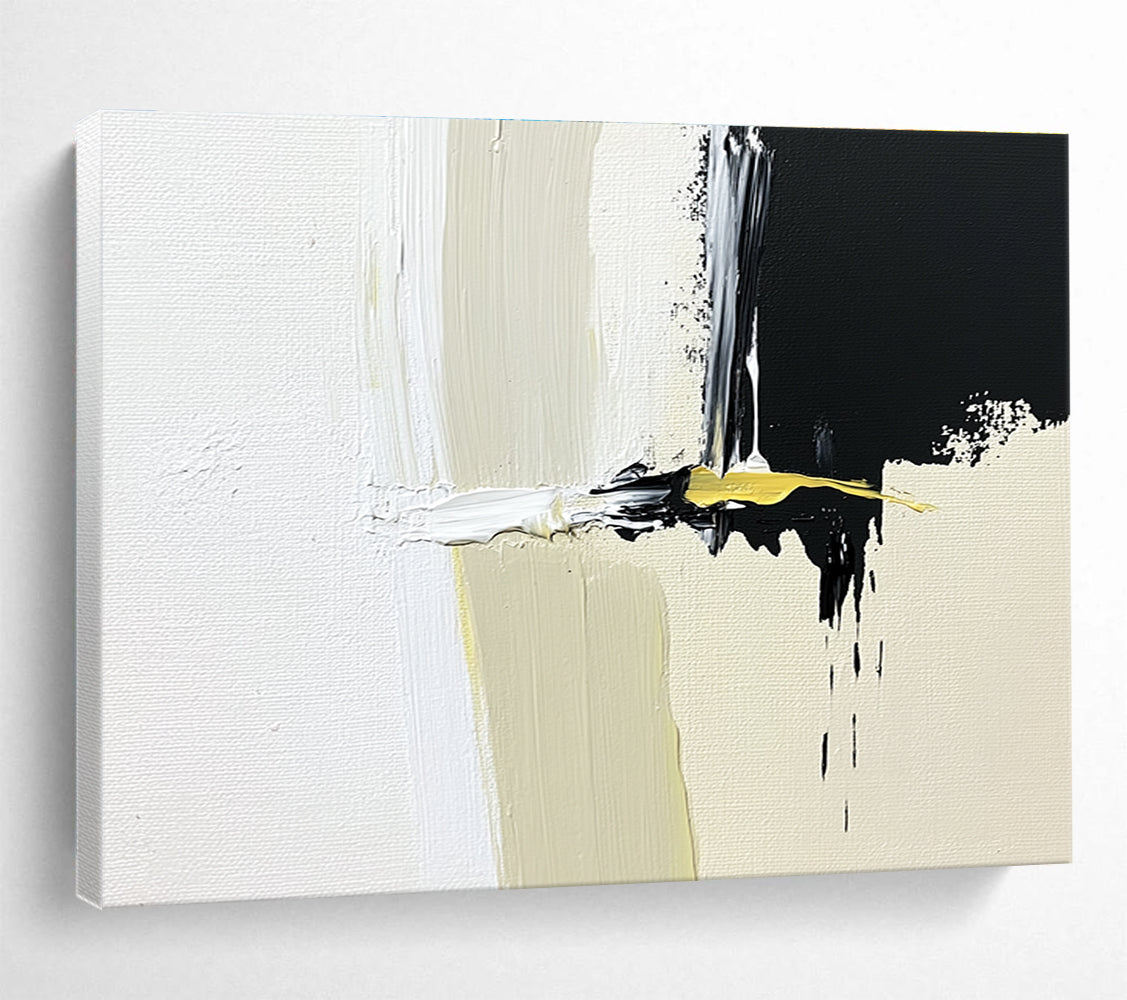 Black, White, and Yellow Abstract with Bold Brushstrokes Abstract Painting ABS365