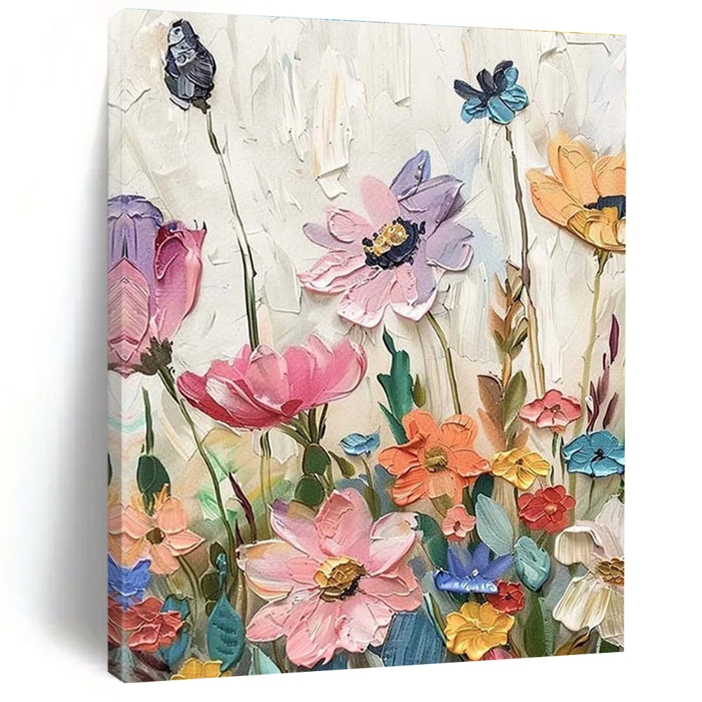 Textured Floral Field Abstract Painting for Feminine Home Studios HENG081