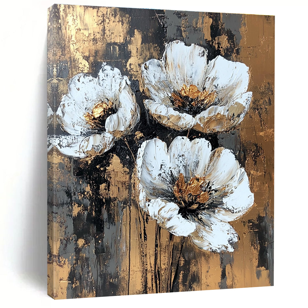 Gold - Accented Floral Abstract Painting for Luxury Dining Rooms GAB1252