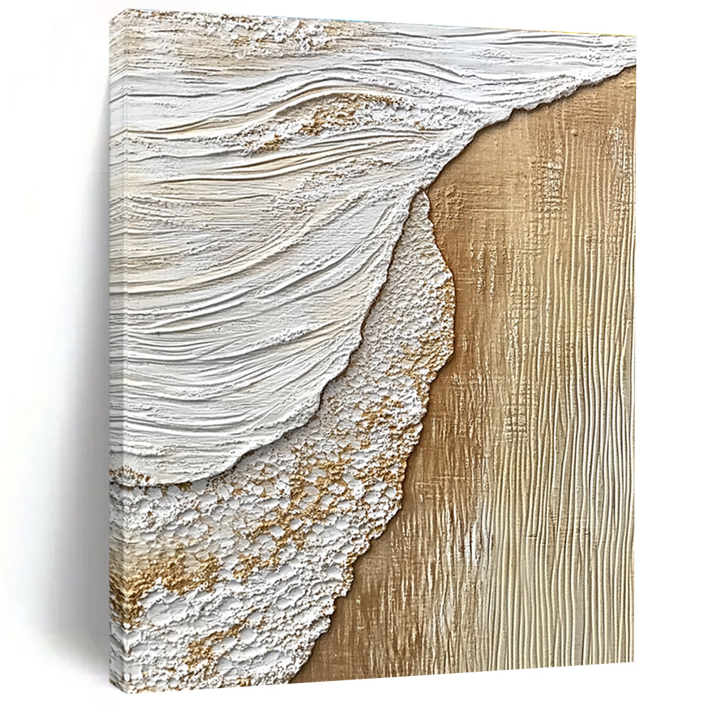 Beige and White Textured Shore Abstract Painting with Coastal Elements GAB0070