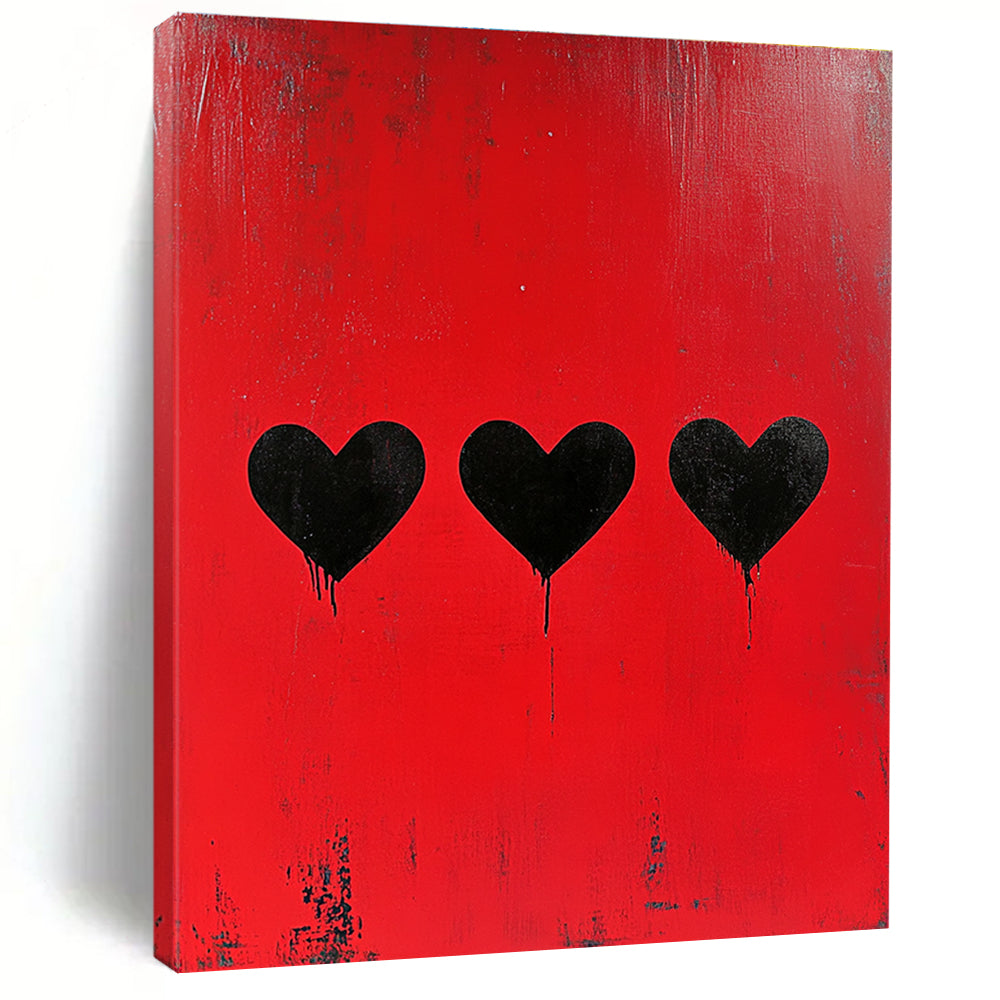 Red Hearts with Drips Edgy Abstract Painting GAB0325