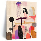 Girl on Book with Jellyfish - Whimsical Narrative Art GAB0394
