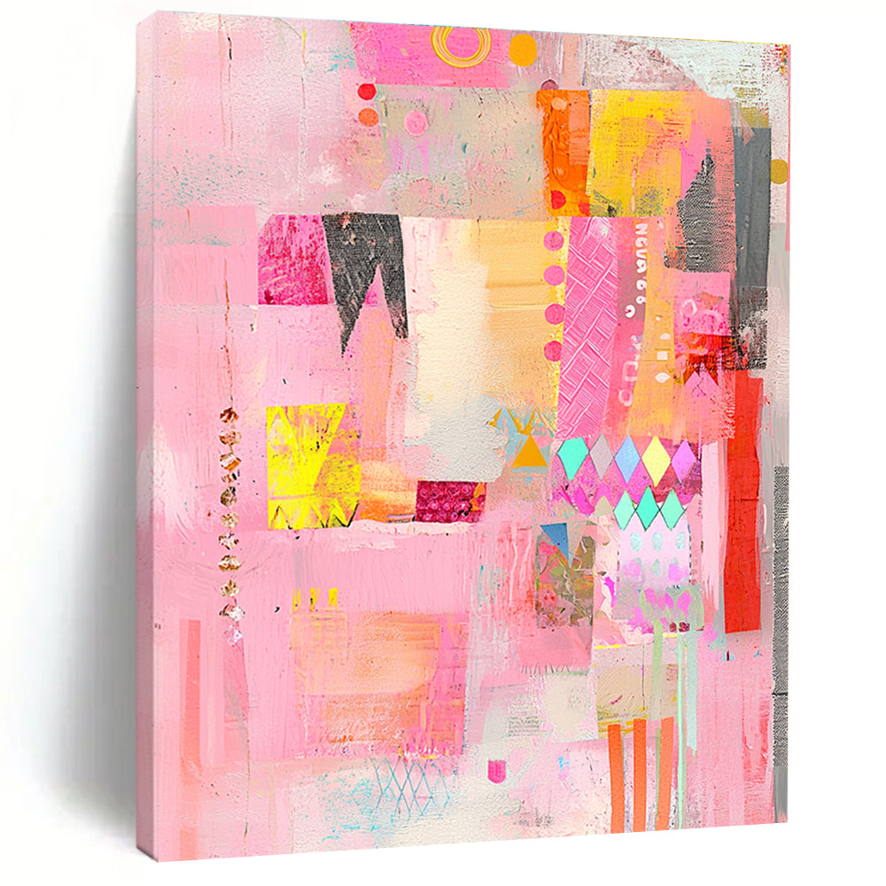 Pink Collage Extravaganza Abstract Painting with Playful Abundance WINK200