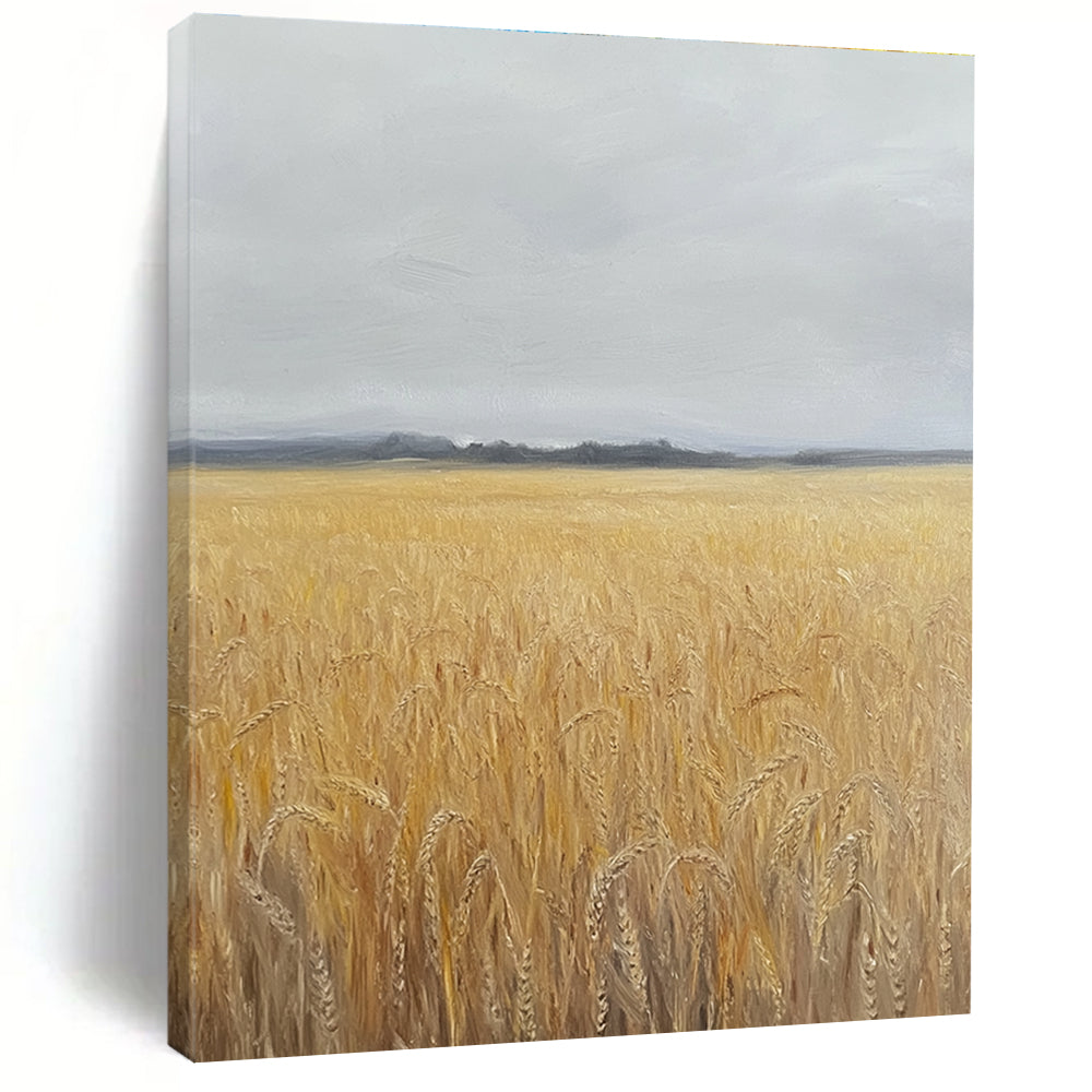 Golden Wheat Field Landscape Abstract Painting of Harvest Serenity GAB0170