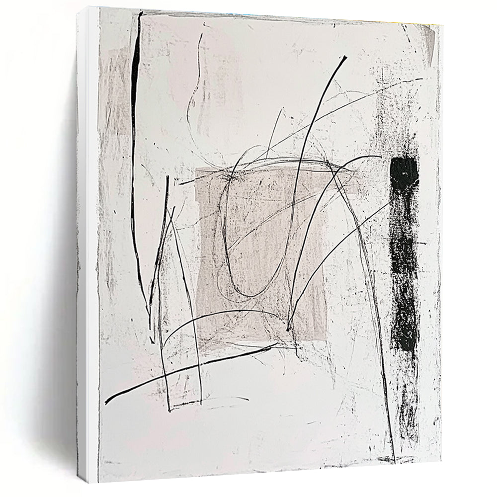 Black and White Linear Abstract Painting with Minimalist Rhythm WINK097