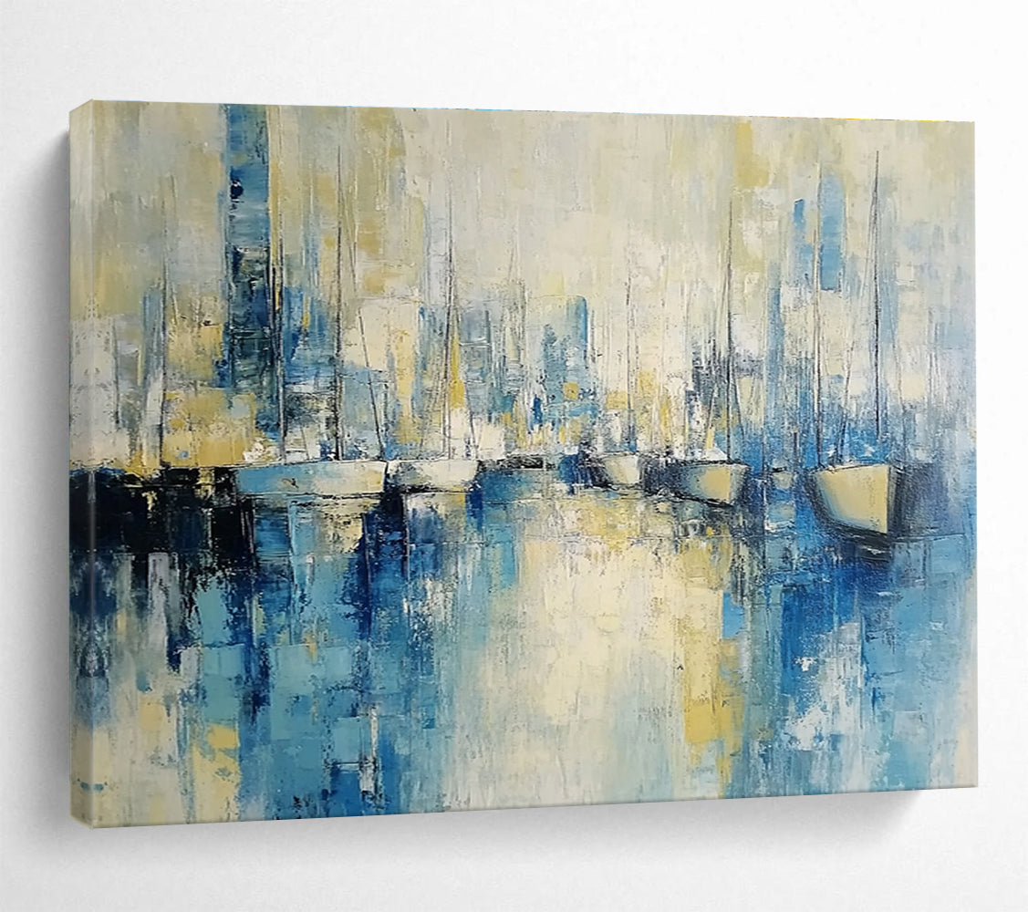 Abstract Harbor Scene Painting with Dreamy, Nautical Ambiance ABS513