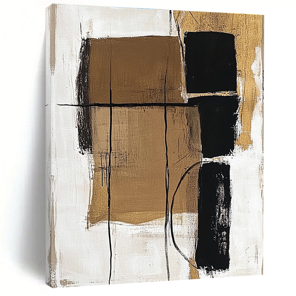 Brown Black and White Abstract Painting with Industrial Flair WINK849