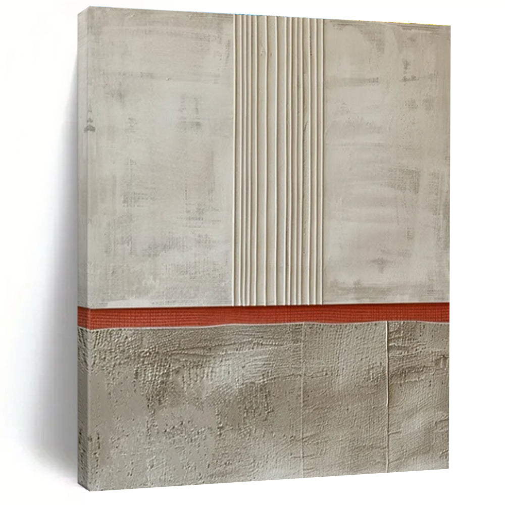 Neutral Tones with Red Stripe Abstract Painting for Industrial - Chic Cafes HENG026