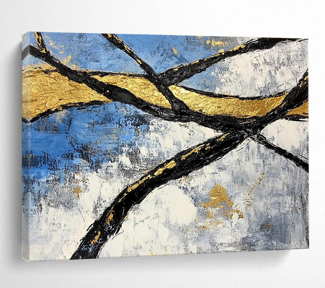 Golden Branches Abstract Painting with Luxurious, Textured Elegance ABS525