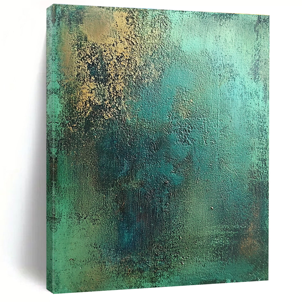 Green and Gold Textured Abstract Painting with Lush Opulence WINK286