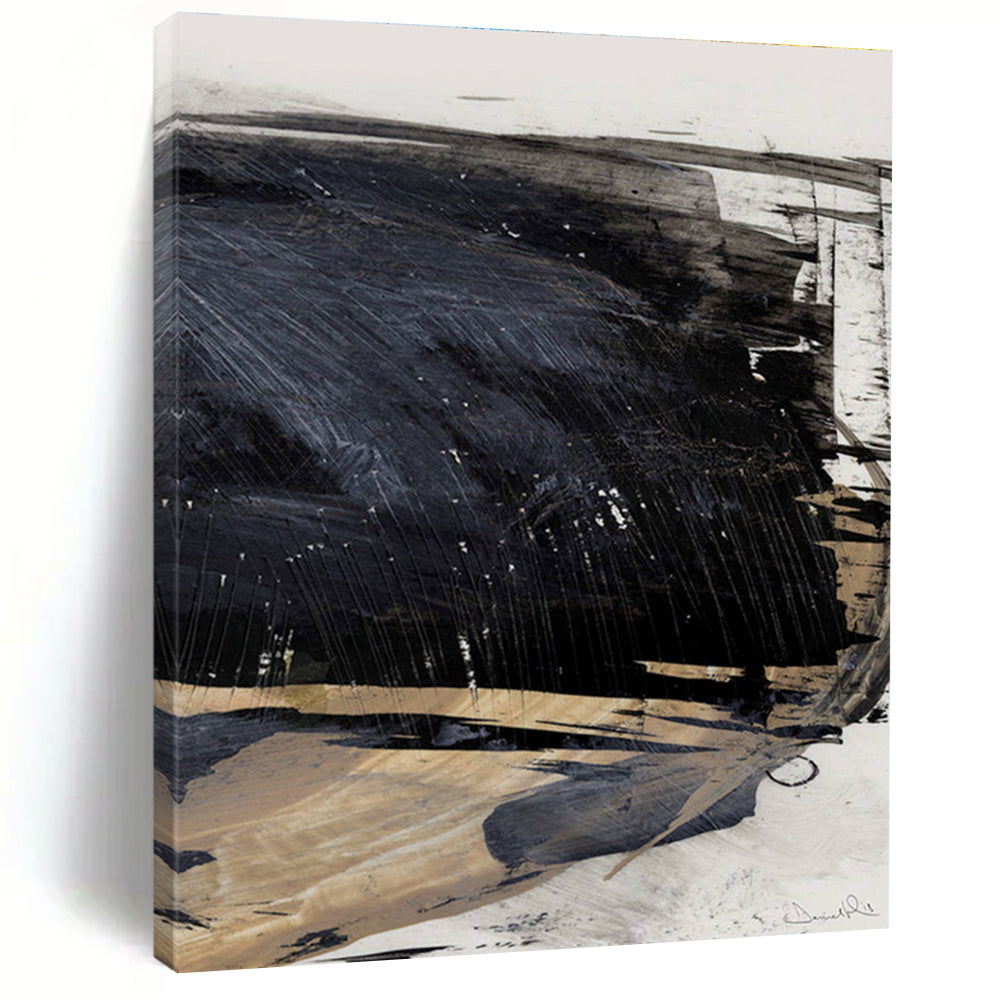 Dynamic Black - Beige Abstract Painting for Contemporary Art Exhibits HENG202