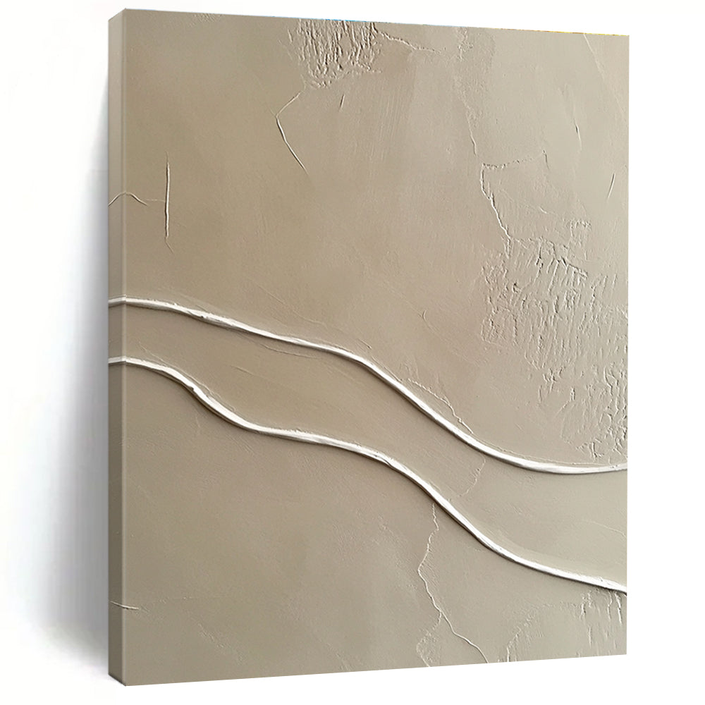 Beige with White Curved Lines Abstract Painting with Subtle Textures GAB0065