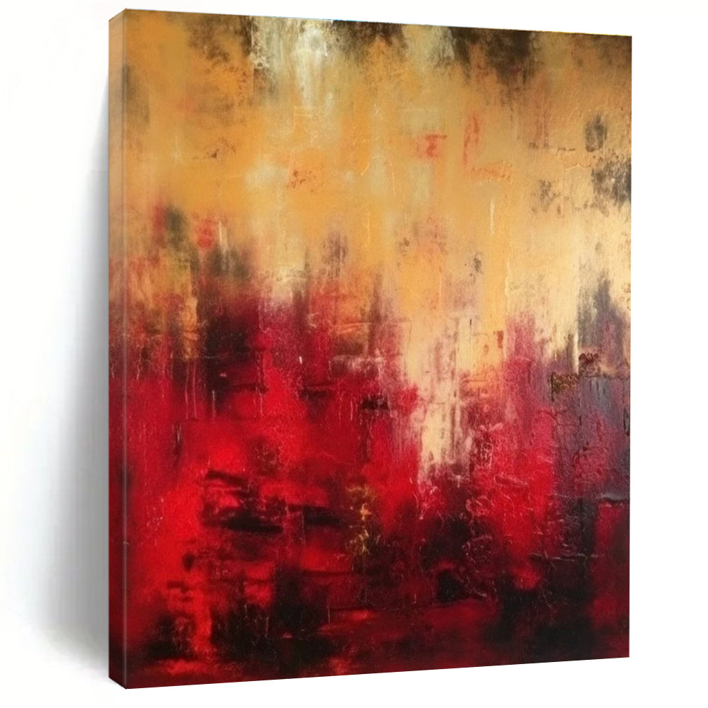 Warm Red and Gold Abstract Painting for Opulent Dining Rooms HENG073