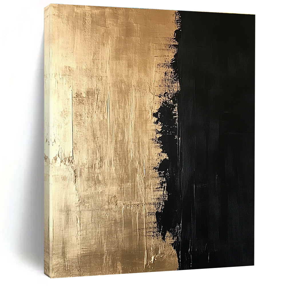 Gold and Black Divide Abstract Painting with Opulent Contrast WINK130