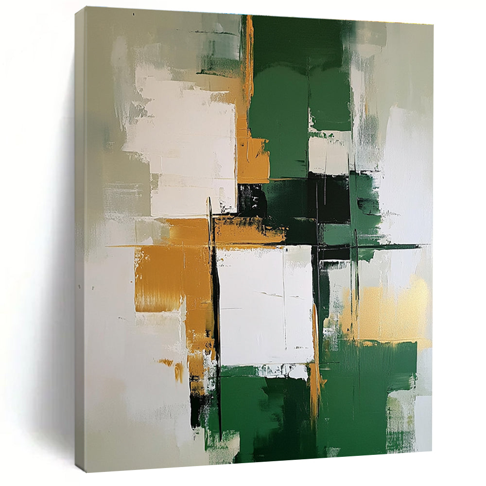 Green Gold White Abstract Painting with Balanced Harmony WINK679