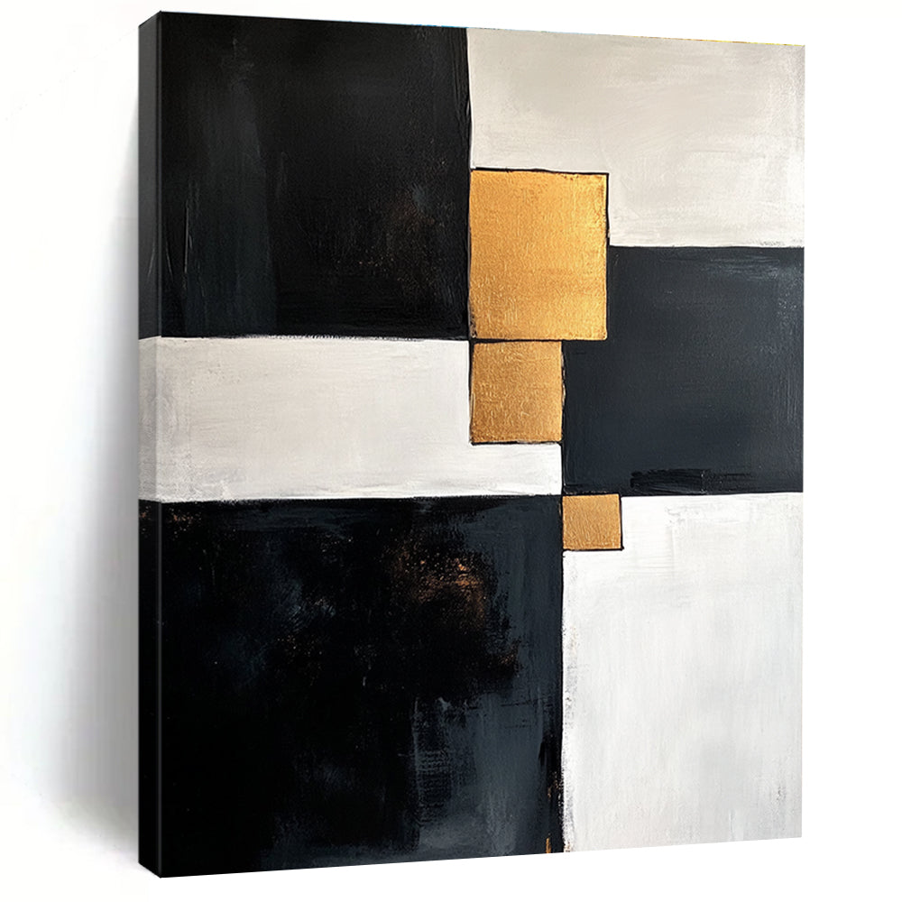Black White Gold Abstract Painting with Geometric Luxury WINK667