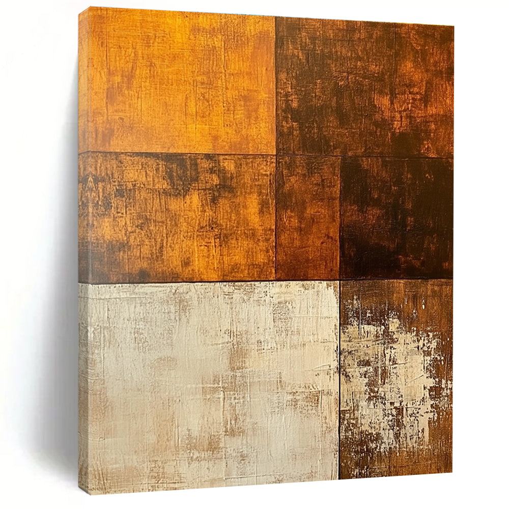 Warm - Toned Geometric Collage Abstract Painting with Rustic Sophistication WINK210