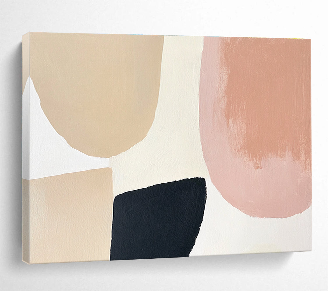 Beige, Pink, and Black Abstract Painting with Modern Simplicity ABS438