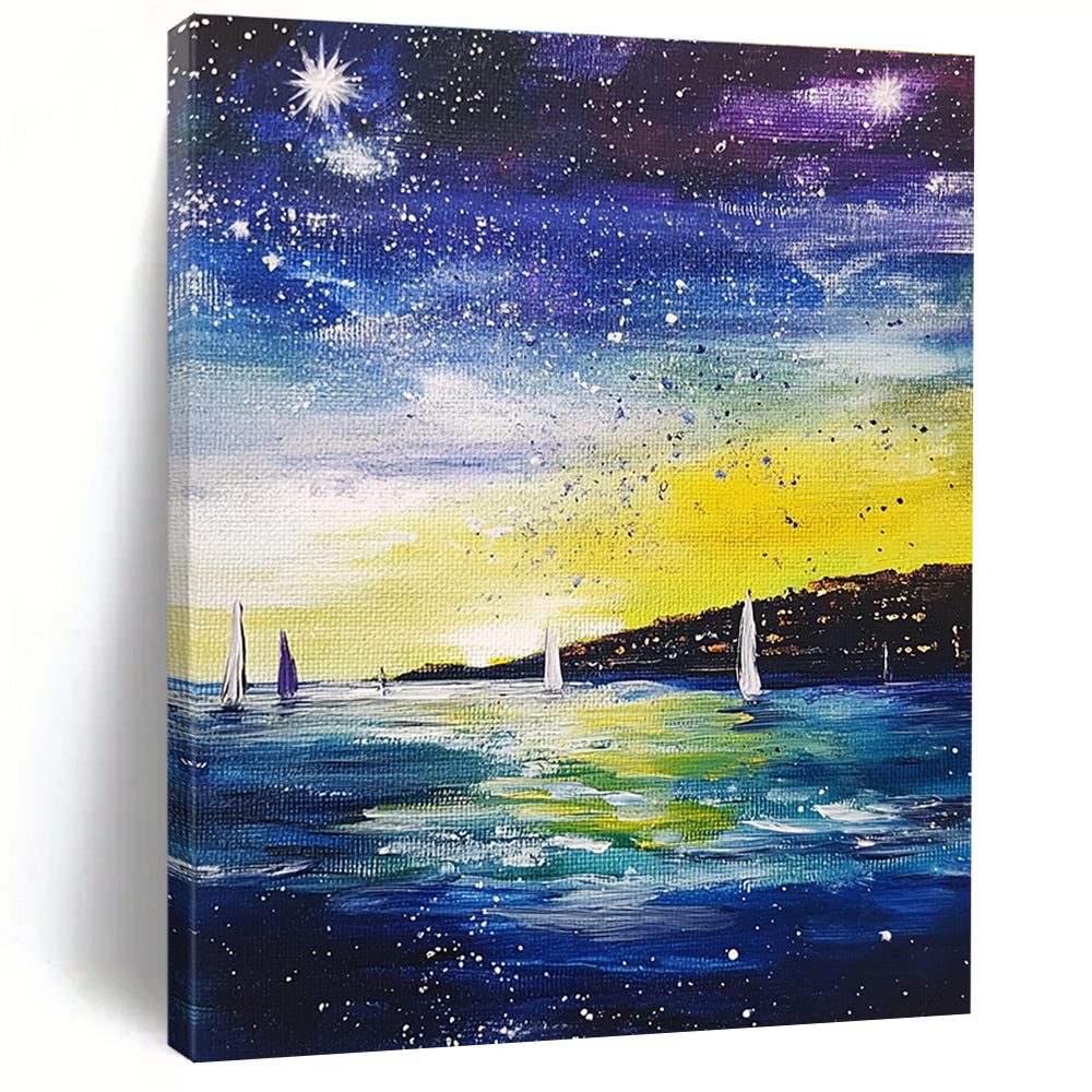 Starry Night Seaside Abstract Painting for Nautical - Themed Bedrooms GAB1263