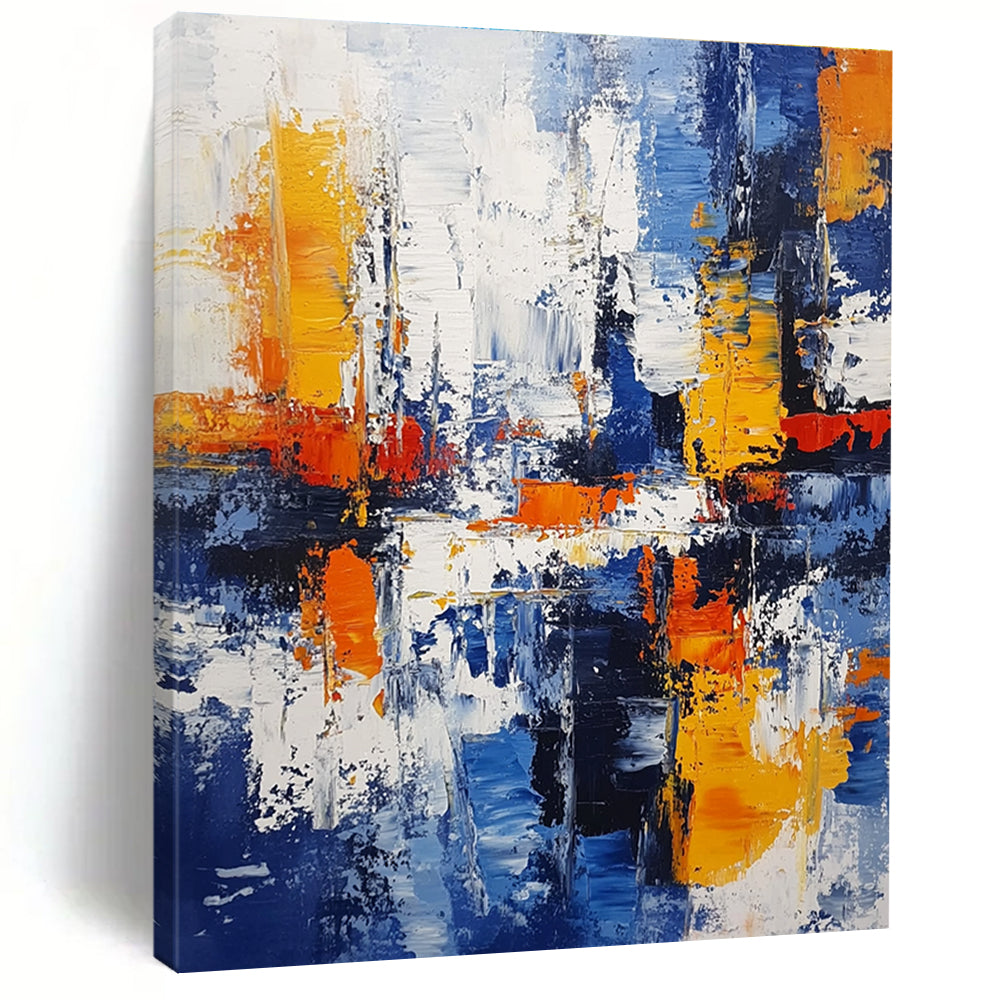 Blue Orange Abstract Cityscape Painting with Urban Rhythm WINK711