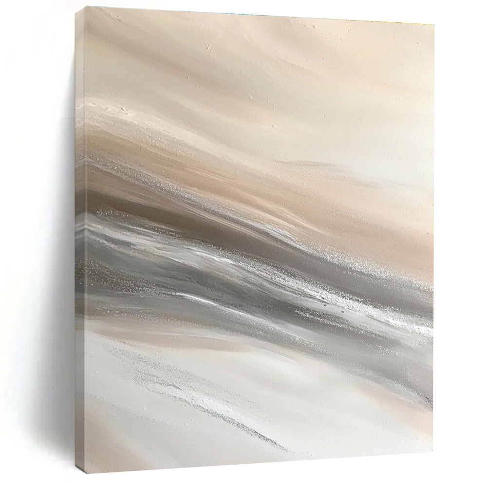Beige and Grey Flowing Textures Abstract Painting with Soft Movement GAB0074