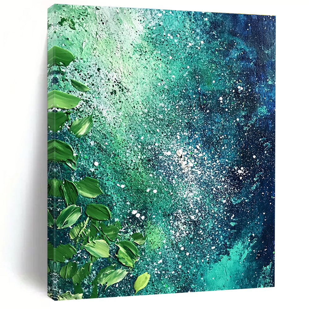 Starry Green Abstract - Cosmic Nature Abstract Painting GAB0505