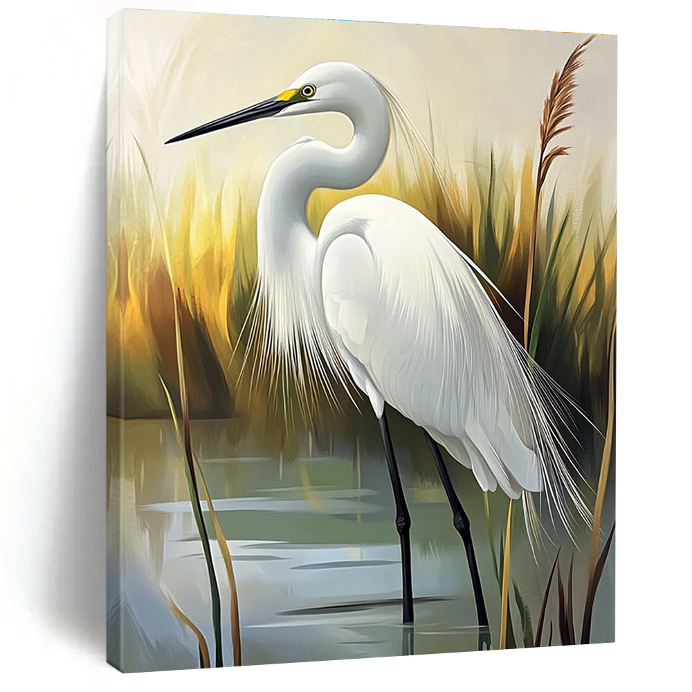 White Egret Realistic - Abstract Painting for Nature - Themed Home Offices GAB1331
