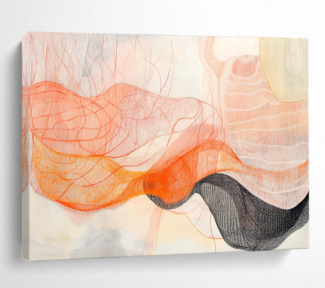 Orange and Pink Line Abstract Painting with Delicate, Flowing Textures ABS462