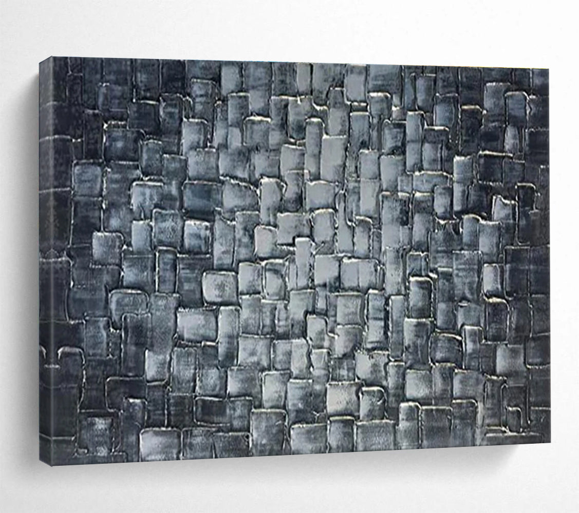 Textured Blue Squares Abstract Painting for Contemporary Art Galleries YHT276