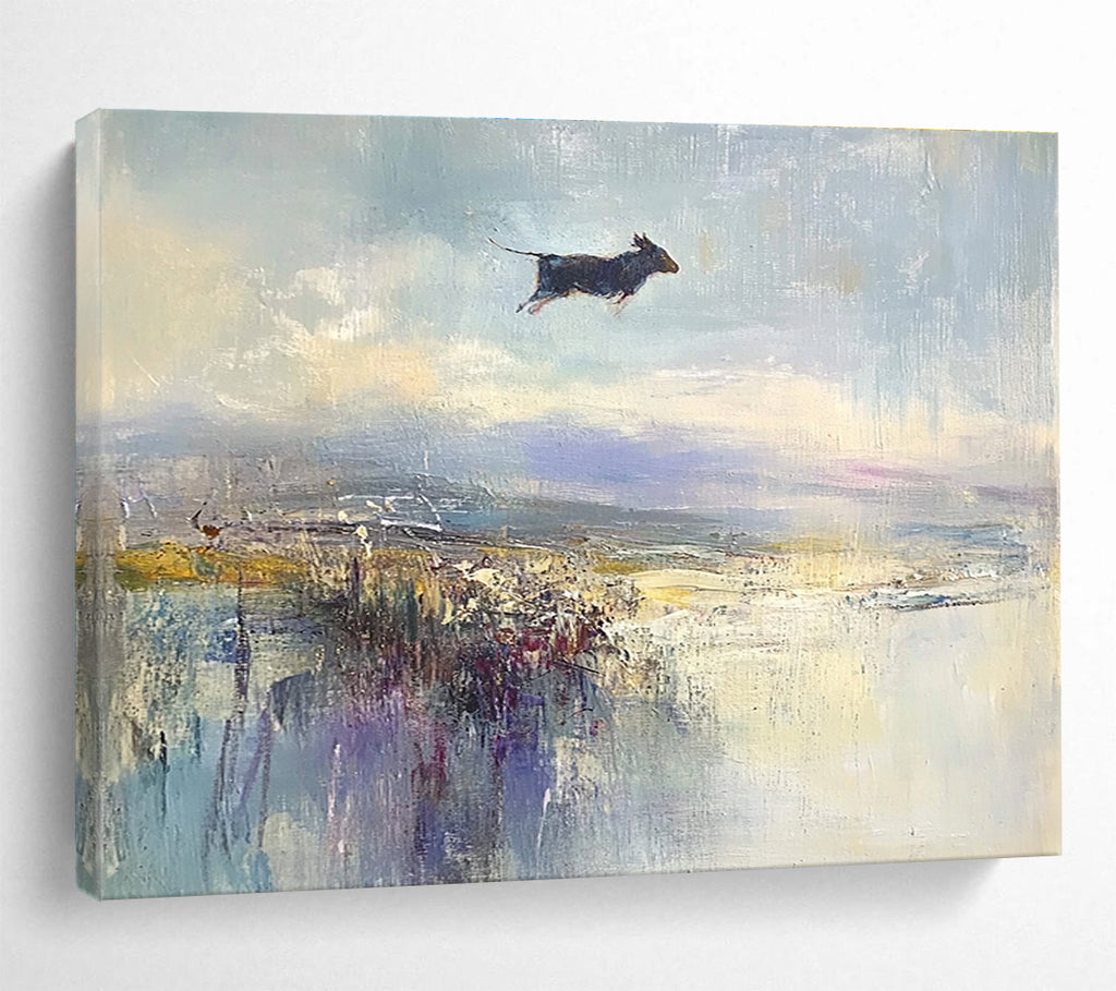 Dog Jumping in Landscape  Whimsical Freedom ABS076