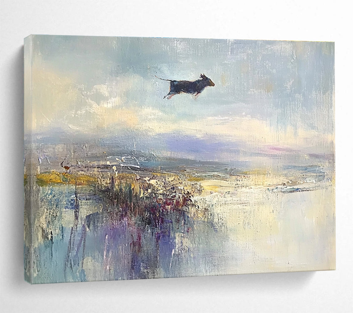 Dog Jumping in Landscape  Whimsical Freedom ABS076