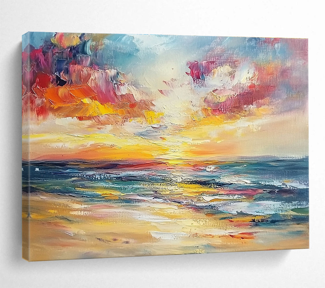 Impressionistic Sunset Sea: Vivid Colors of a Coastal Evening Abstract Painting ABS169