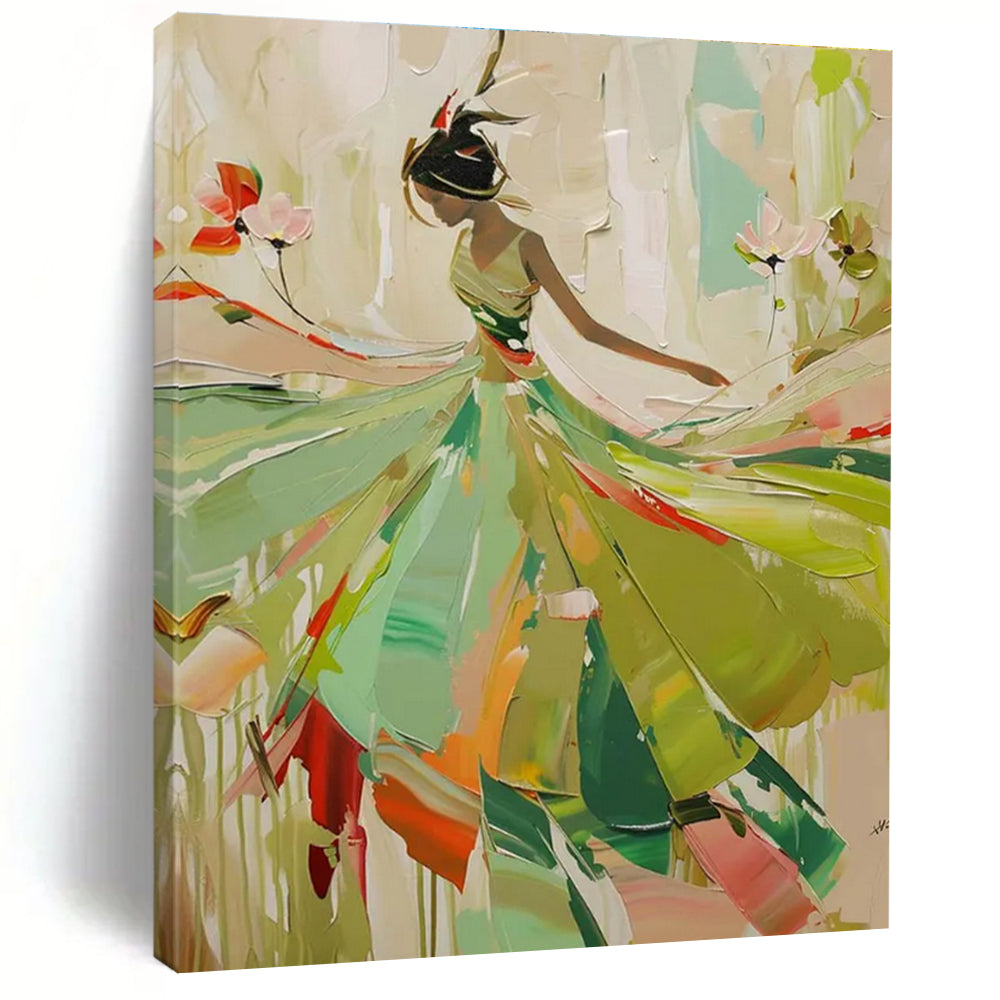 Dancing Lady in Green Abstract Painting for Art - Themed Ballrooms HENG082