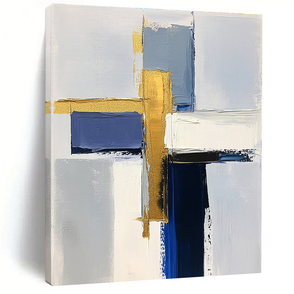 Blue Gold Purple Abstract Painting with Colorful Geometry WINK567