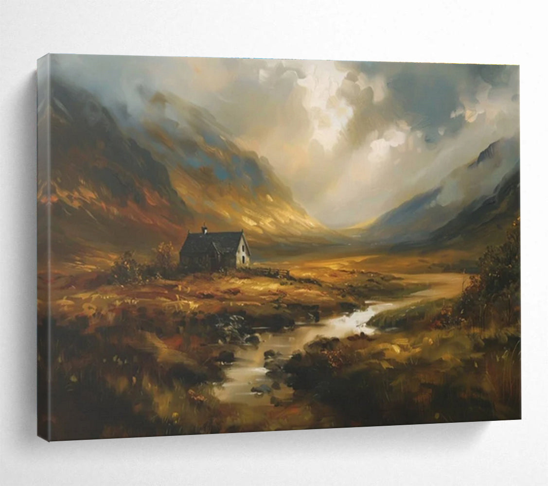 Mountain Cottage Abstract Painting for Rustic Lodge Living Rooms YHT402