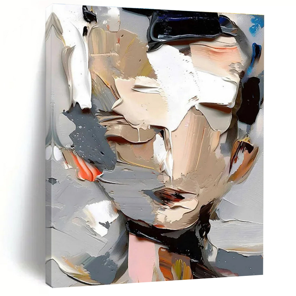 Abstract Portrait with Layered Paints Painting for Contemporary Art Spaces HENG320
